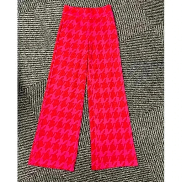 ISLE by Melli Rayan Retro Pink Houndstooth Wide Leg Pants Statement Trousers - Picture 1 of 8